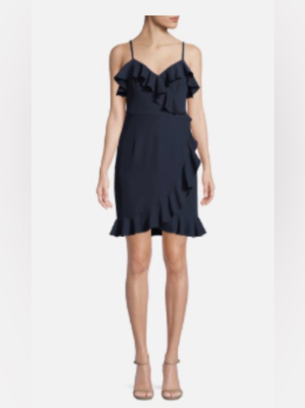 Trina Turk Navy Ruffle Mini Dress with Spaghetti Straps